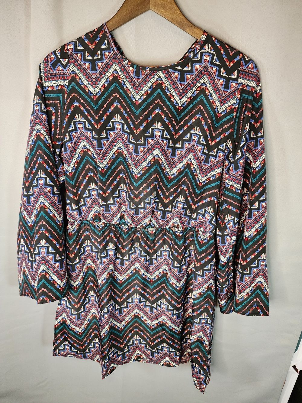 Derek Heart Aztec Print Tunic Dress - Teal, Black, Red